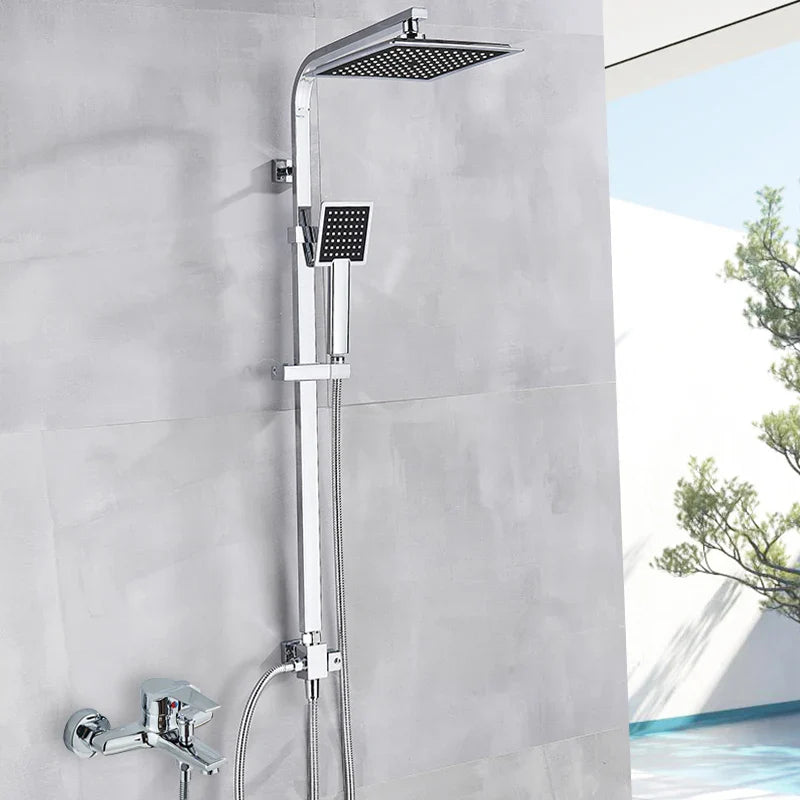 Afralia™ Chrome Rainfall Shower Faucet Wall Mount Hot Cold Water Mixer Tap