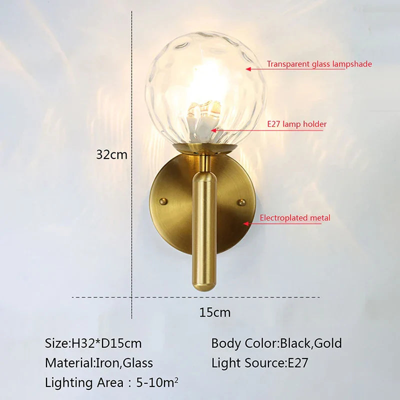 Afralia™ Nordic Glass Ball LED Wall Lamp for Bedroom Bathroom Stair Lighting