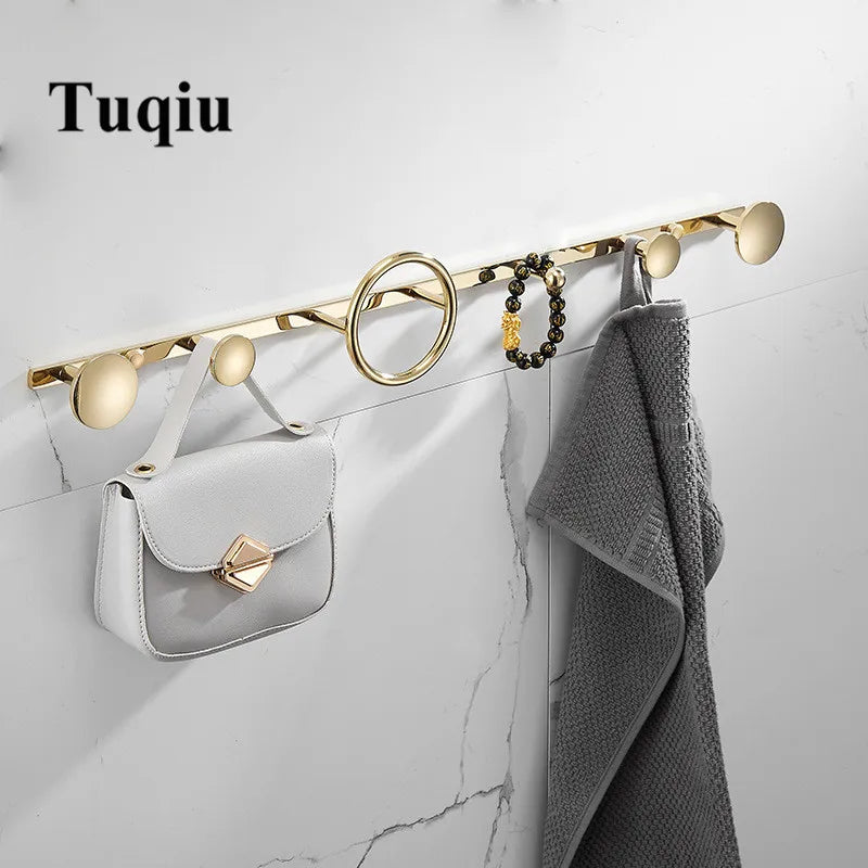Afralia™ Brass Towel Hook Set Bathroom Kitchen Hanger Gold Black Row Robe Hat Clothes