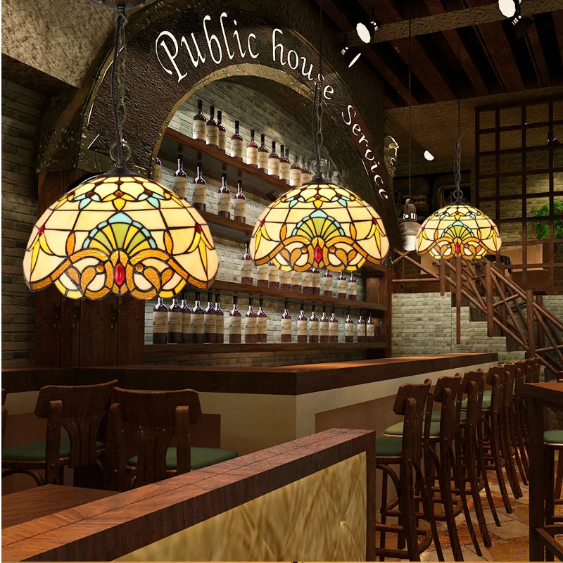 Afralia™ Nordic Tiffany Peacock Chandelier Glass Lamp for Home Decor