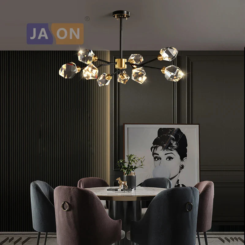 Afralia™ Black Crystal Copper LED Chandelier for Dining Room - Art Deco Hanging Lamp