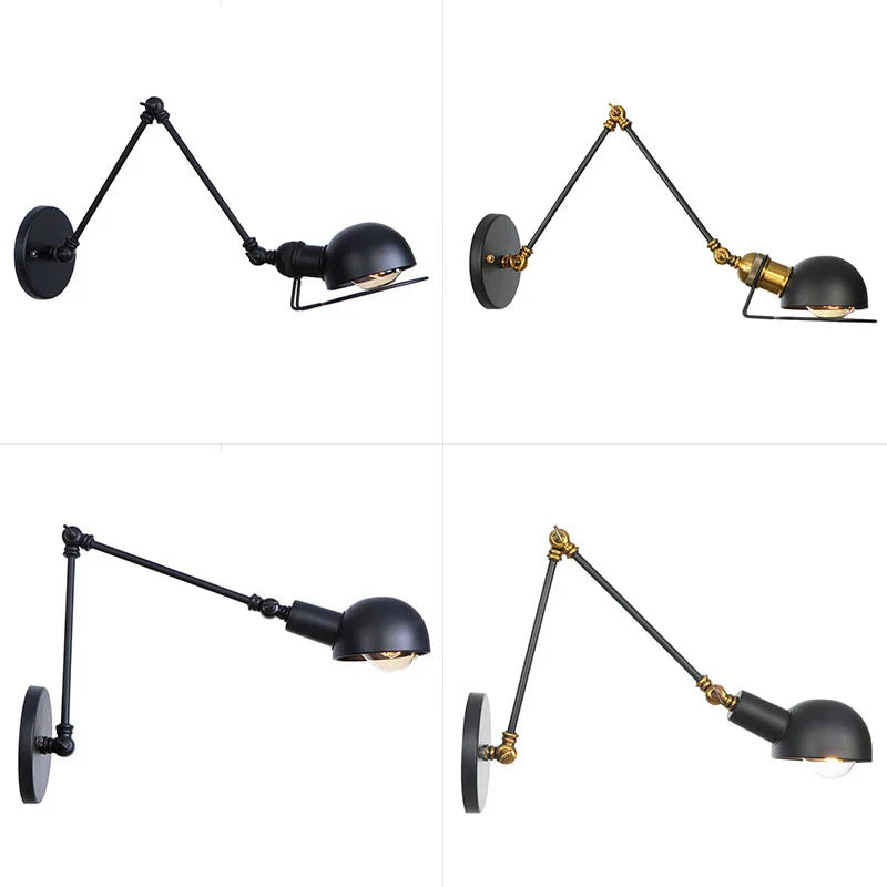 Afralia™ Vintage Loft Adjustable Wall Lamp Black Swing Arm Sconce Wall Lights