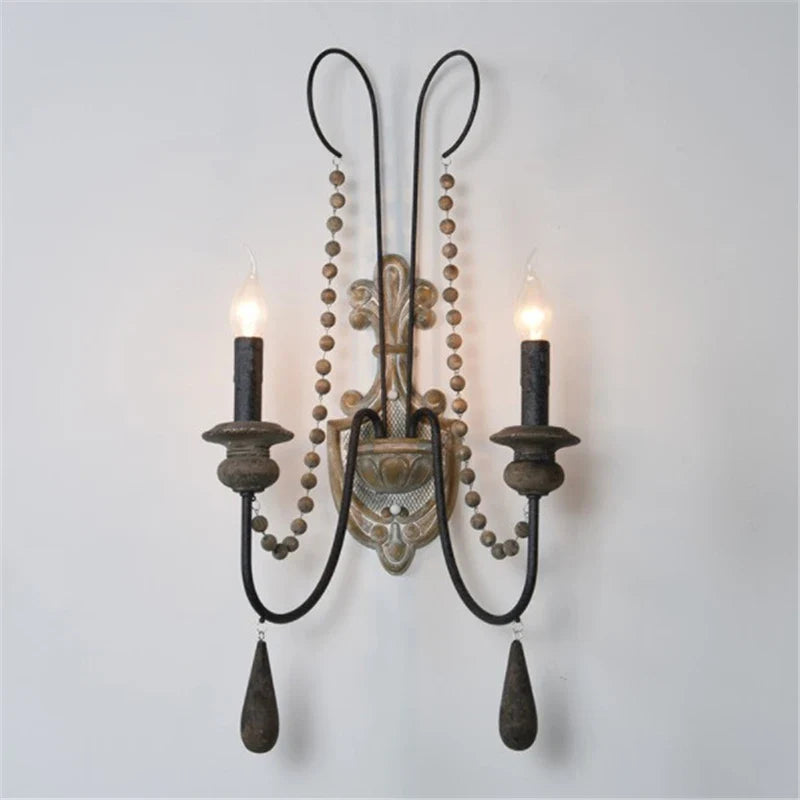 Afralia™ Vintage Wood Bead Wall Sconce Farmhouse Lighting