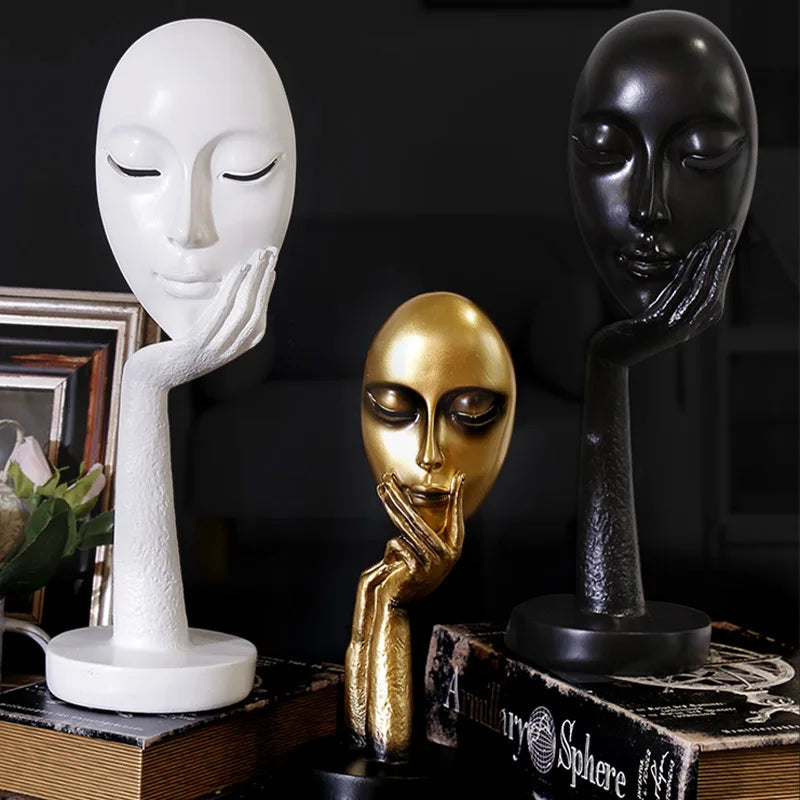 Afralia™ Lady Face Abstract Art Sculpture Resin Ornaments for Home Decor