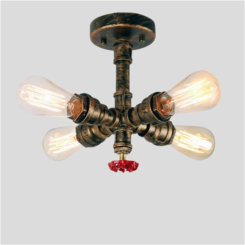 Afralia™ Metal Water Pipe Retro Ceiling Light Chandelier, 4 Lights Fixtures, Copper Finish