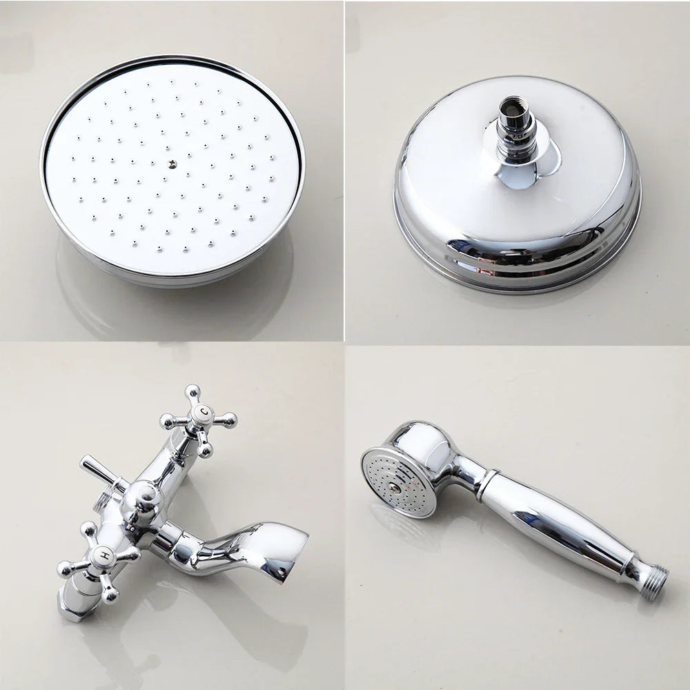 Afralia™ Chrome Silver Bathroom Shower Set with Rainfall Lotus Head and Hand Shower