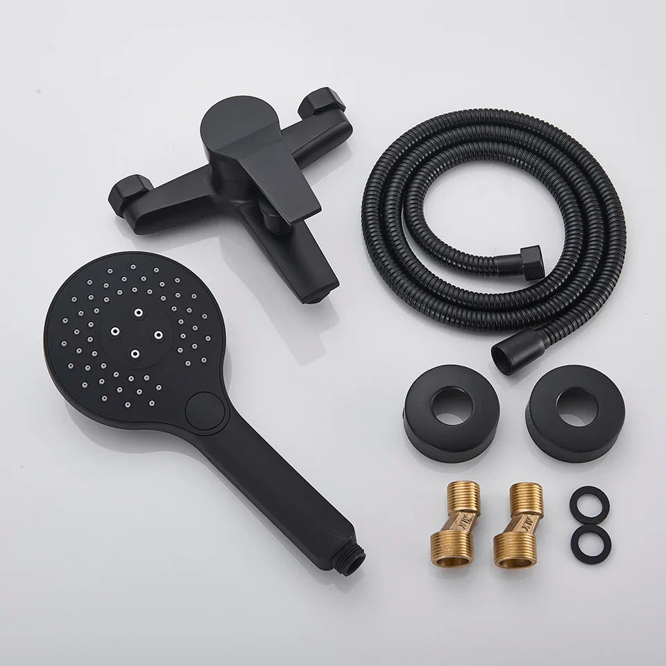 Afralia™ Matte Black Bathroom Shower Faucet Mixer Tap with Hand Shower Set, Wall Mount