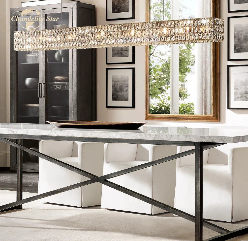 Afralia™ Crystal LED Linear Chandelier for Kitchen Island Dining Room