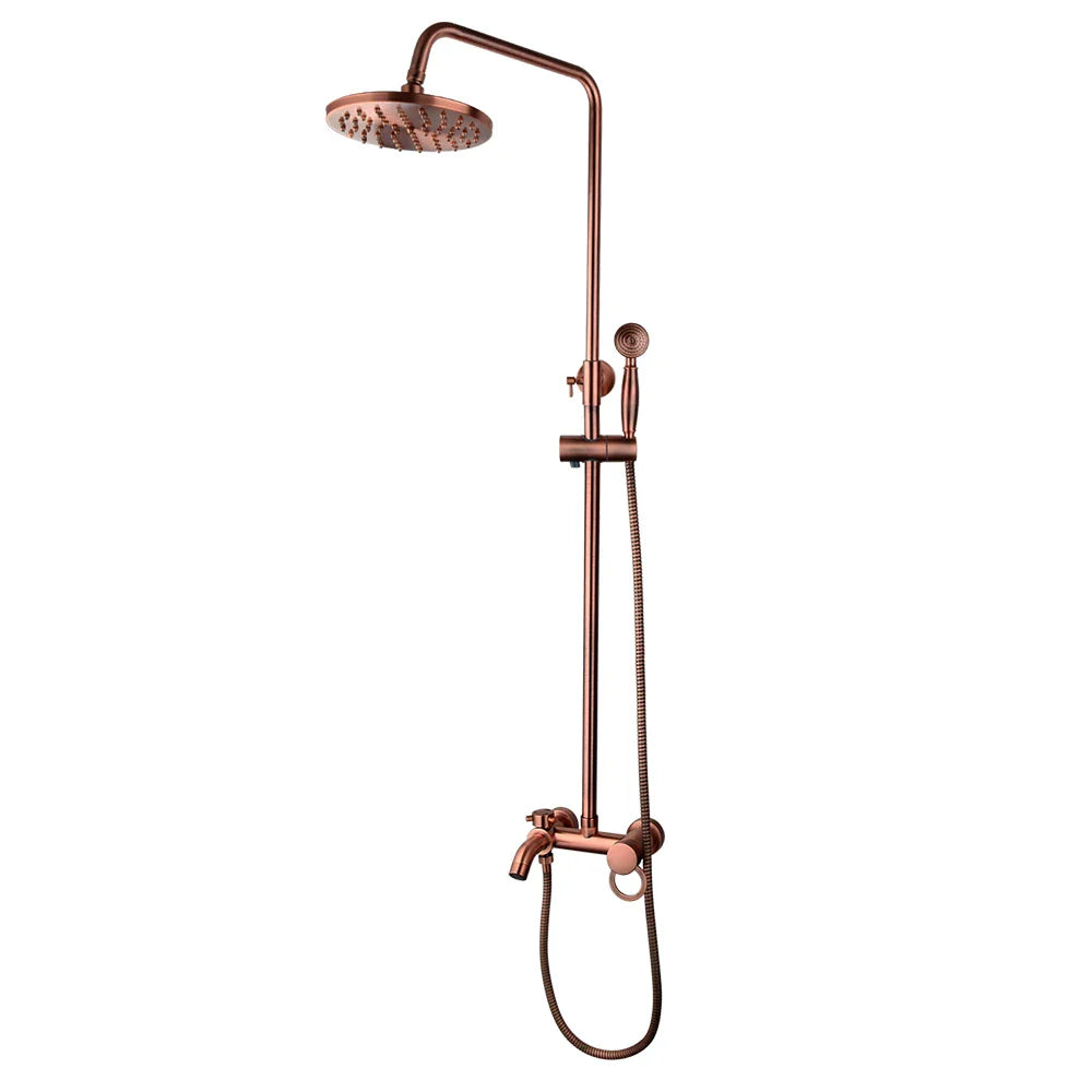 Afralia™ Antique Copper 3-Function Shower Set with Rainfall Head and Hand Shower