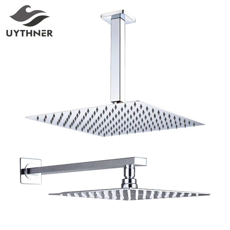 Afralia™ Square Rainfall Shower Head Set - Chrome Polish, Ultrathin Design