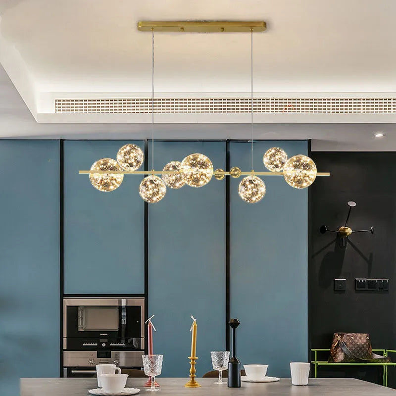 Afralia™ Gold LED Glass Bubble Chandelier for Dining Room and Restaurant