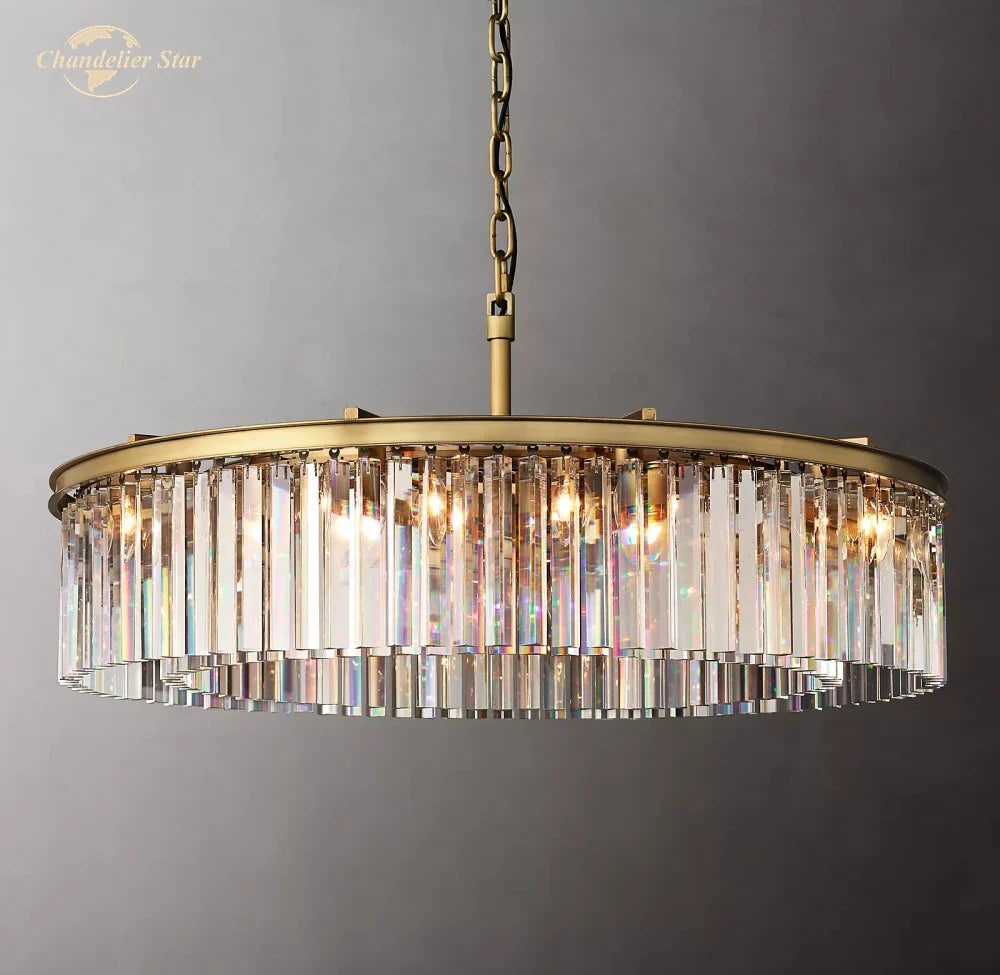 Afralia™ Modern LED Crystal Chandelier Chrome Black Metal Odeon Round Lamp