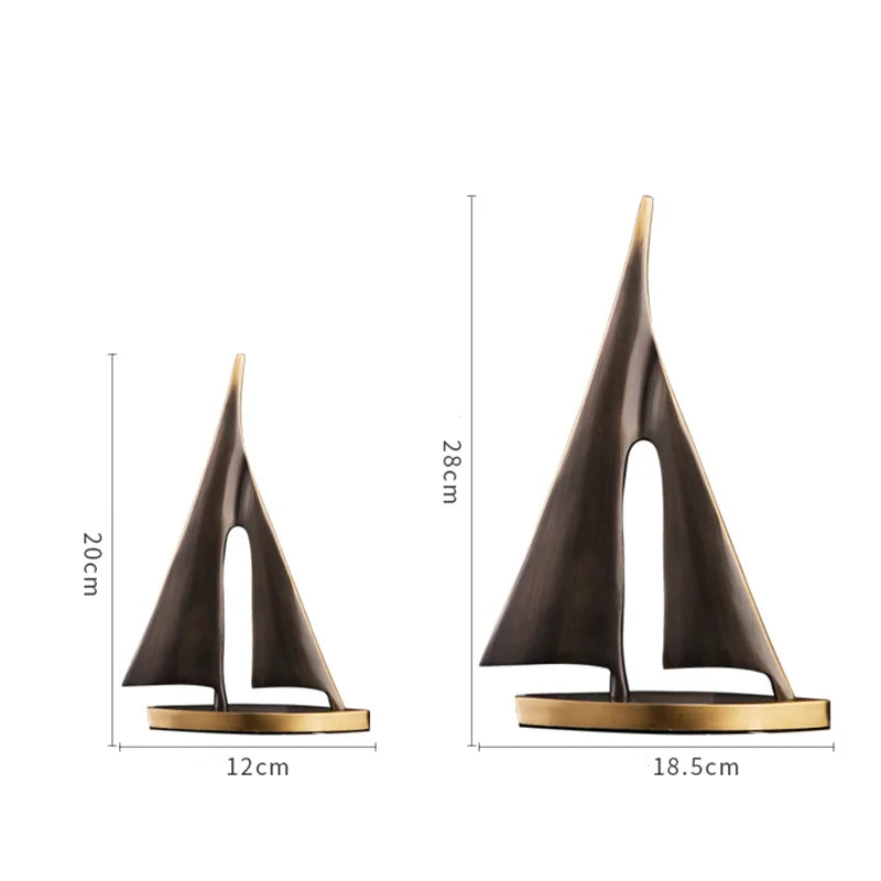 Afralia™ Copper Golden Sailboat Sculpture - Abstract Geometric Metal Home Decor