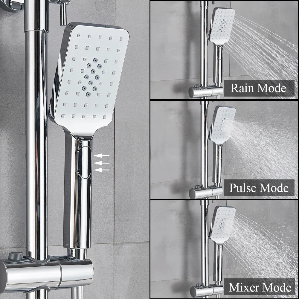 Afralia™ Chrome Thermostatic Shower Faucet Set with Rain Shower Head