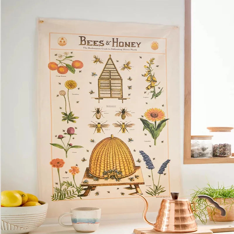 Afralia™ Vintage Bees Reference Chart Tapestry Wall Hanging for Colorful Psychedelic Home Decor