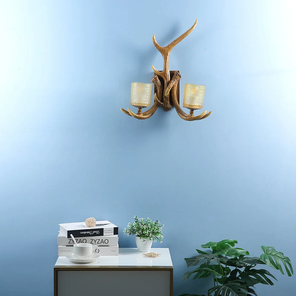 Afralia™ Retro Antlers Wall Lamp Deer Decor Wall Lights for Living Room Bar Bedroom Dining Room