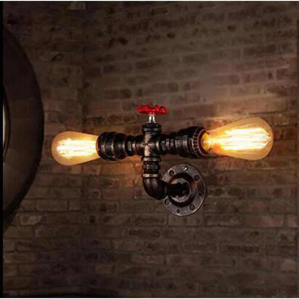 Afralia™ Water Pipe Wall Light Retro Iron Multi Lights E27 Vintage Industrial Loft