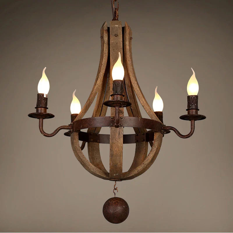 Afralia™ Vintage Wood Candle Chandelier for Living Room Bedroom Loft Home