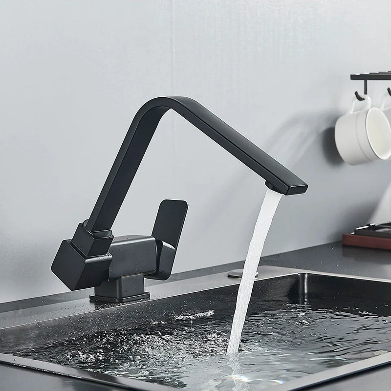 Afralia™ Black Kitchen Rotating Faucet | Foldable Single Handle Mixer Faucet