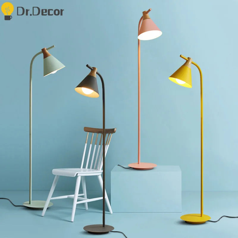 Afralia™ Iron Macaron Floor Lamp: Modern LED Wooden Tall Lamp for Living Room