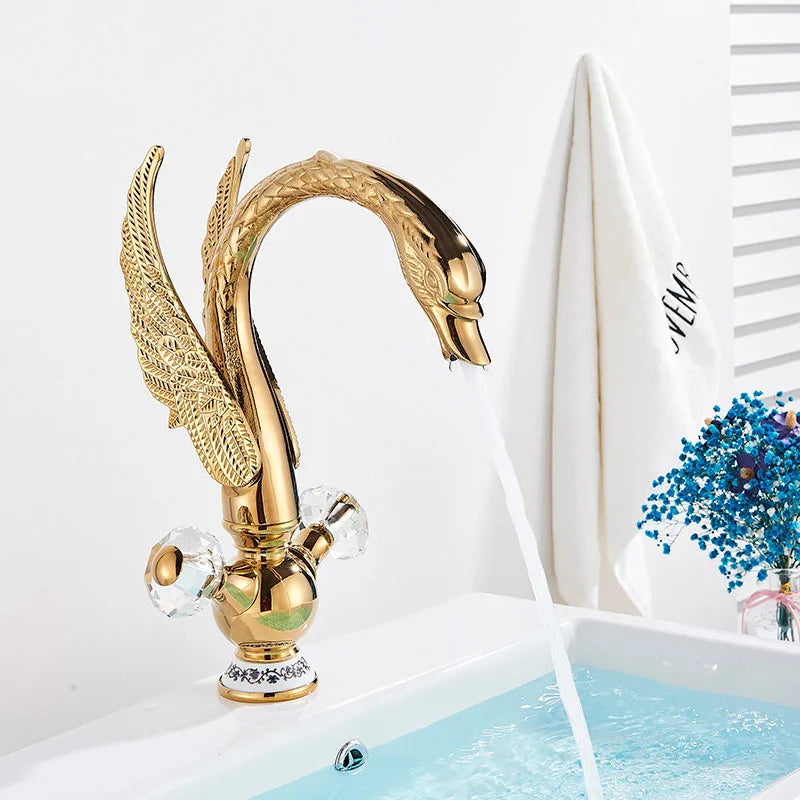 Afralia™ Chrome Double Handle Bathroom Sink Mixer Faucet Deck Mount Brass Swan Shape