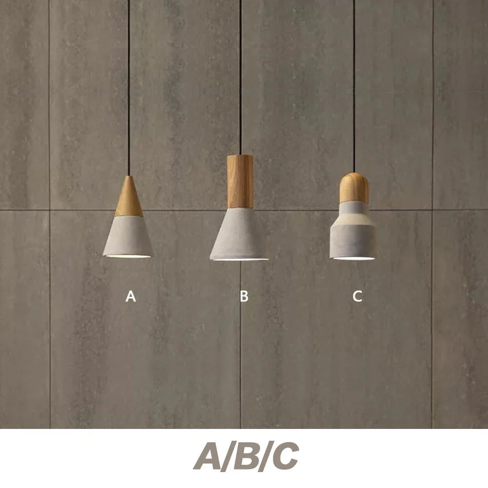 Afralia™ Nordic Cement & Wood Single Head Chandelier for Bedroom, Restaurant, Bar