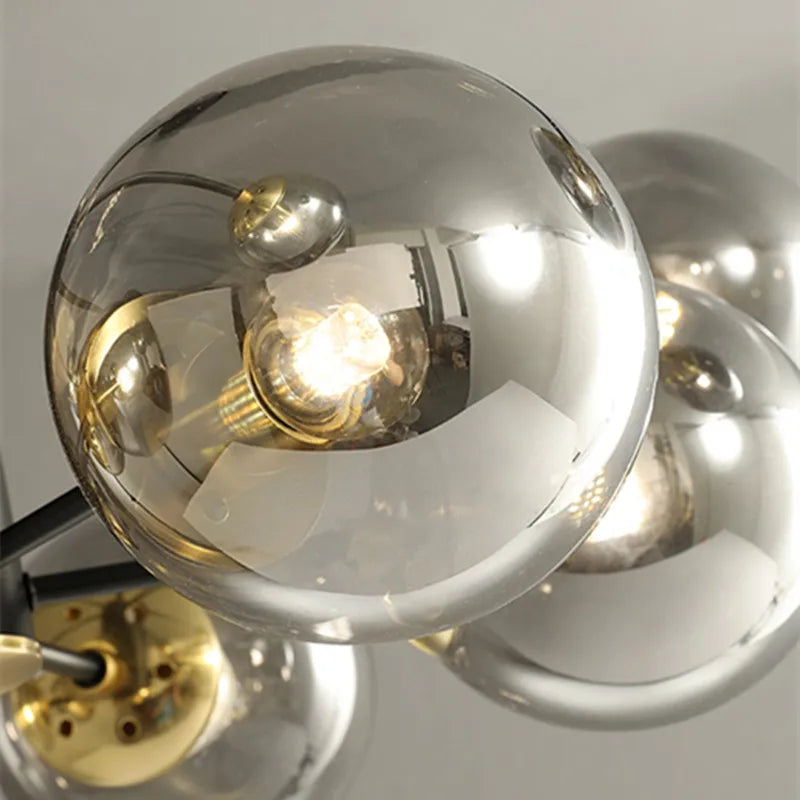 Afralia™ Vintage Loft Chandelier E27 Round Ball Light Ceilling Lamp Black Gold