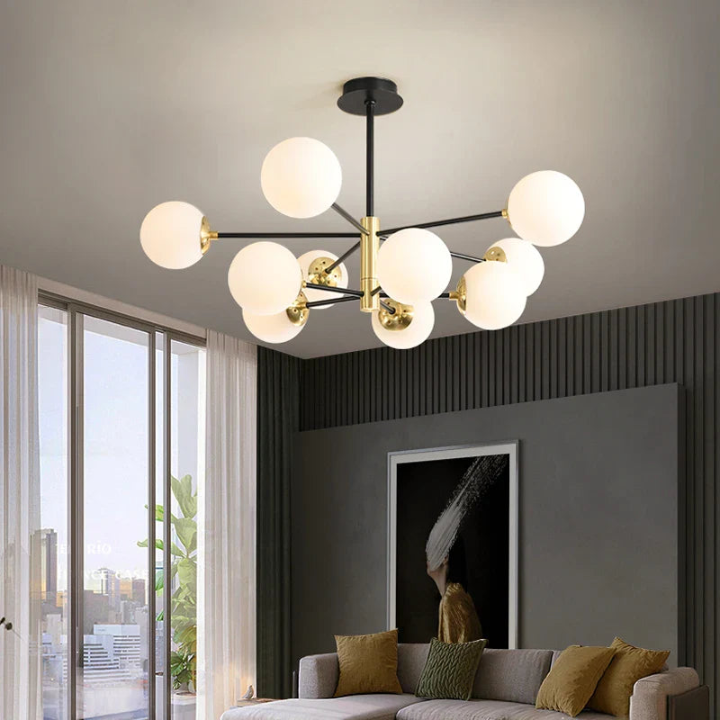 Afralia™ Glass Ball LED Chandelier: Retro Round Wrought Iron Indoor Lighting for Kitchen, Living Room, Farmhouse