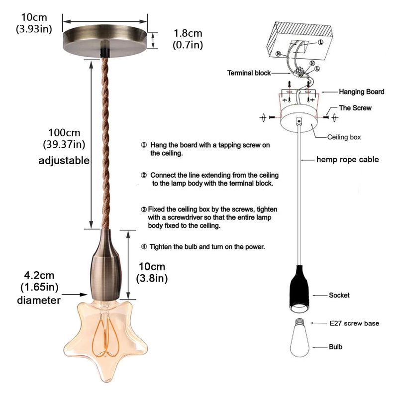 Afralia™ Metal Retro Pendant Lamp Base with E27 LED Socket for Home Decor