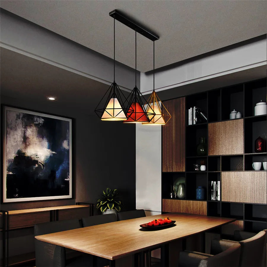 Afralia™ Modern Nordic Diamond Cage Pendant Light Chandelier for Living Room and Kitchen