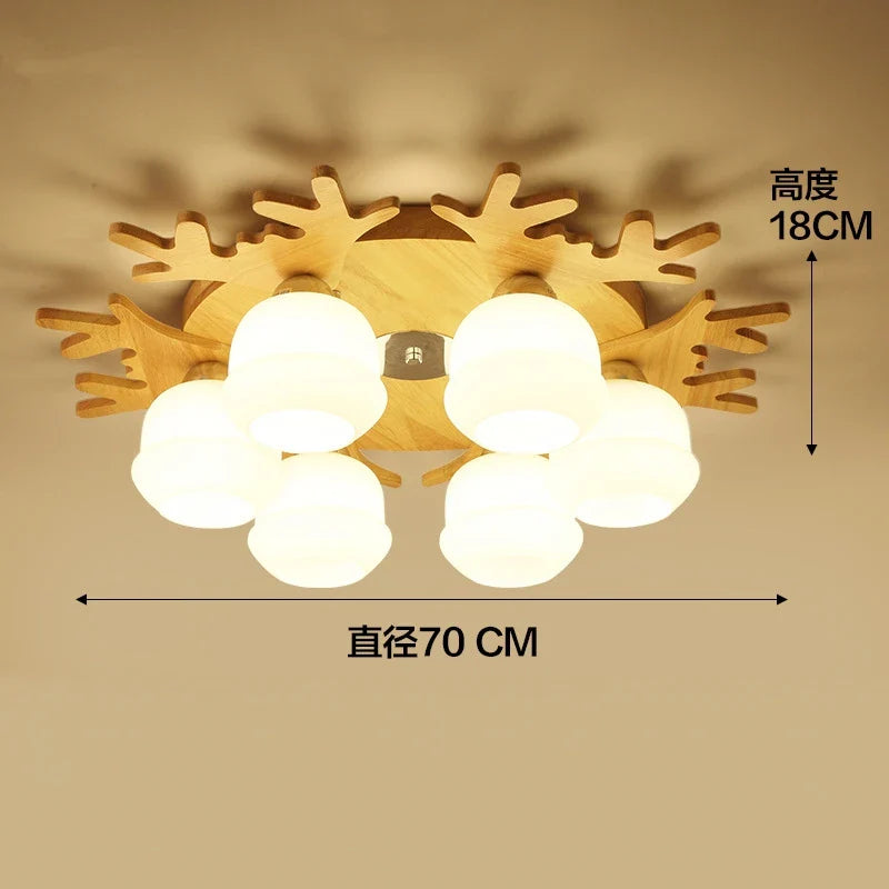 Afralia™ Nordic Wood Antlers Glass Chandelier - Modern Industrial Living Room Ceiling Light