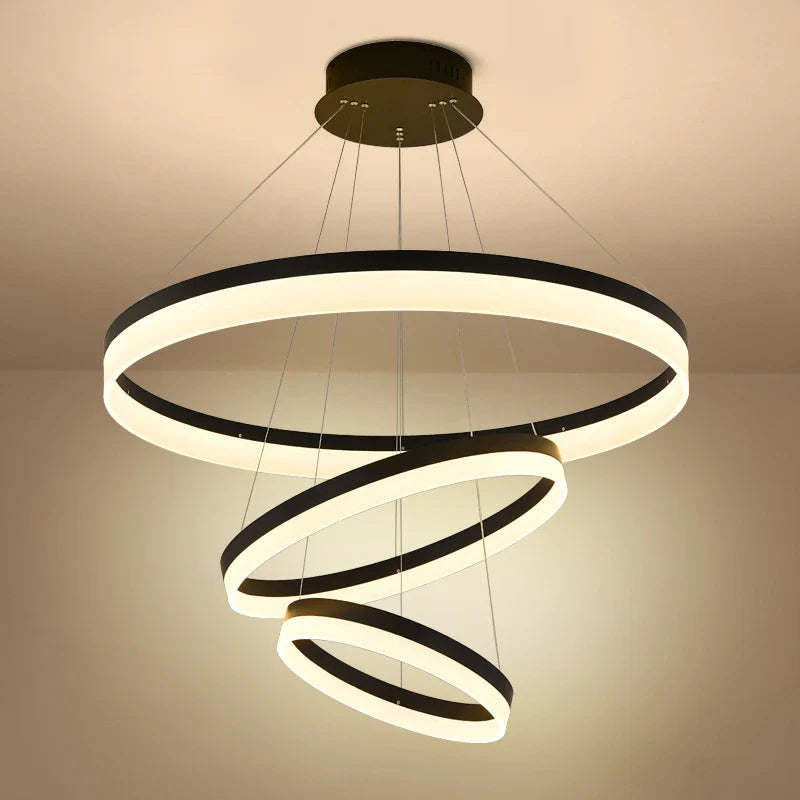 Afralia™ Modern Circle LED Chandelier Ceiling Lamp Black White 20-80cm Fixtures