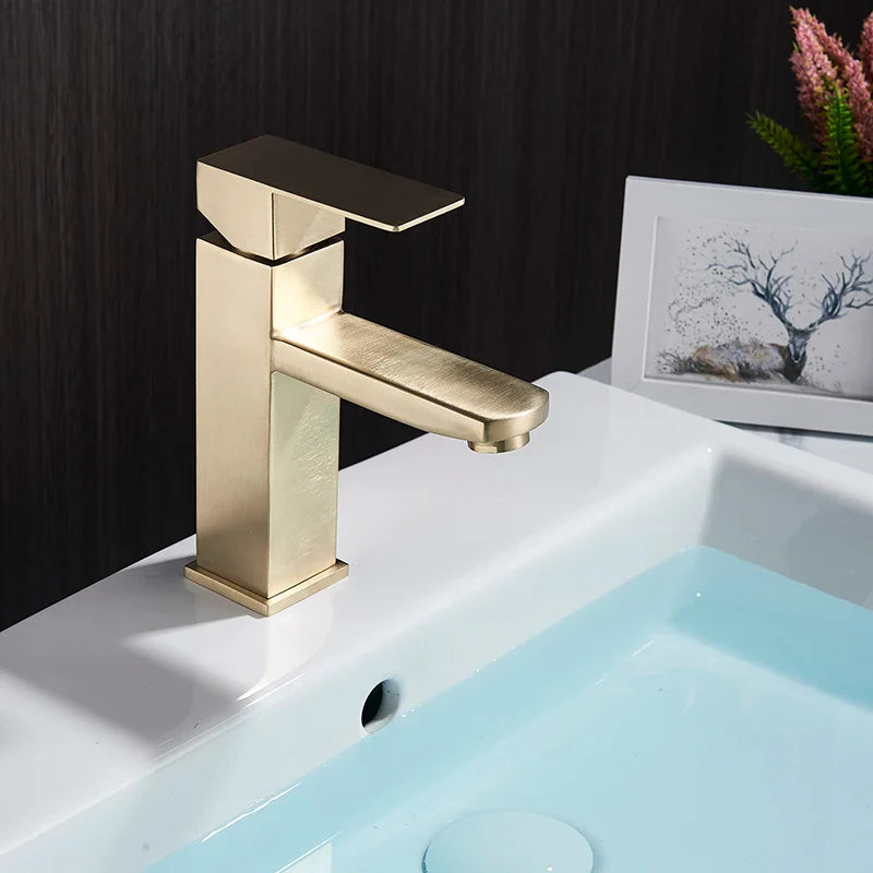 Afralia™ Brushed Gold Bathroom Basin Faucet Single Lever Vessel Sink Mixer Tap