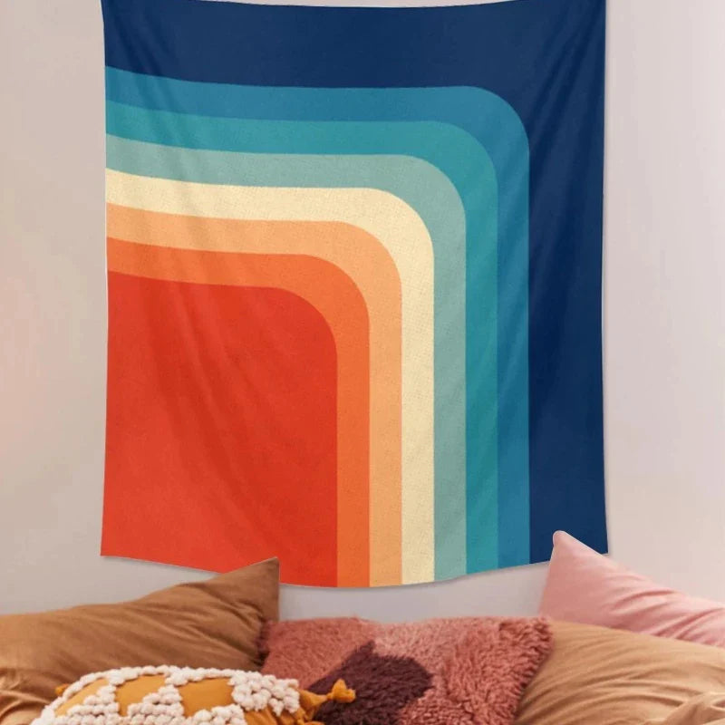 Geometric Rainbow Tapestry Wall Hanging Carpet by Afralia™ - Multifunctional Beach Throw Blanket