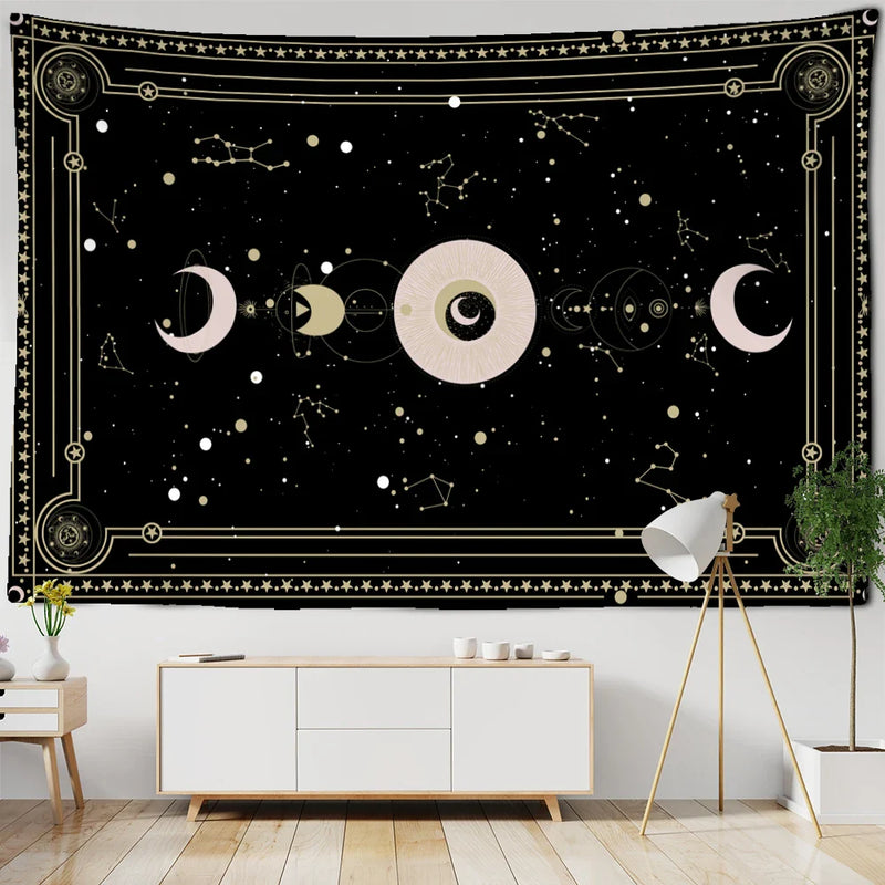 Sun Moon Planet Tarot Tapestry Wall Mount for Witchcraft Vibes - Afralia™ Décor