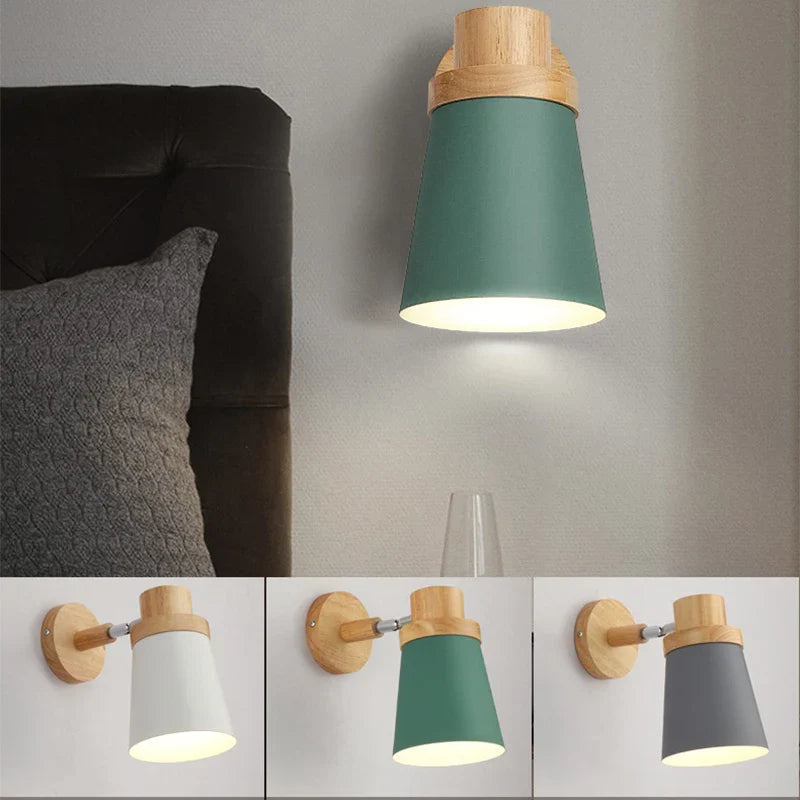 Afralia™ Nordic Modern LED Wall Lamp Iron Wood Adjustable Sconces Light Home Decor