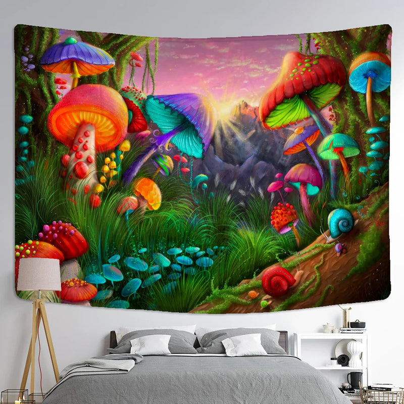Afralia™ Psychedelic Snail Mushroom Tapestry Wall Hanging Hippie Art Abstract Home Decor