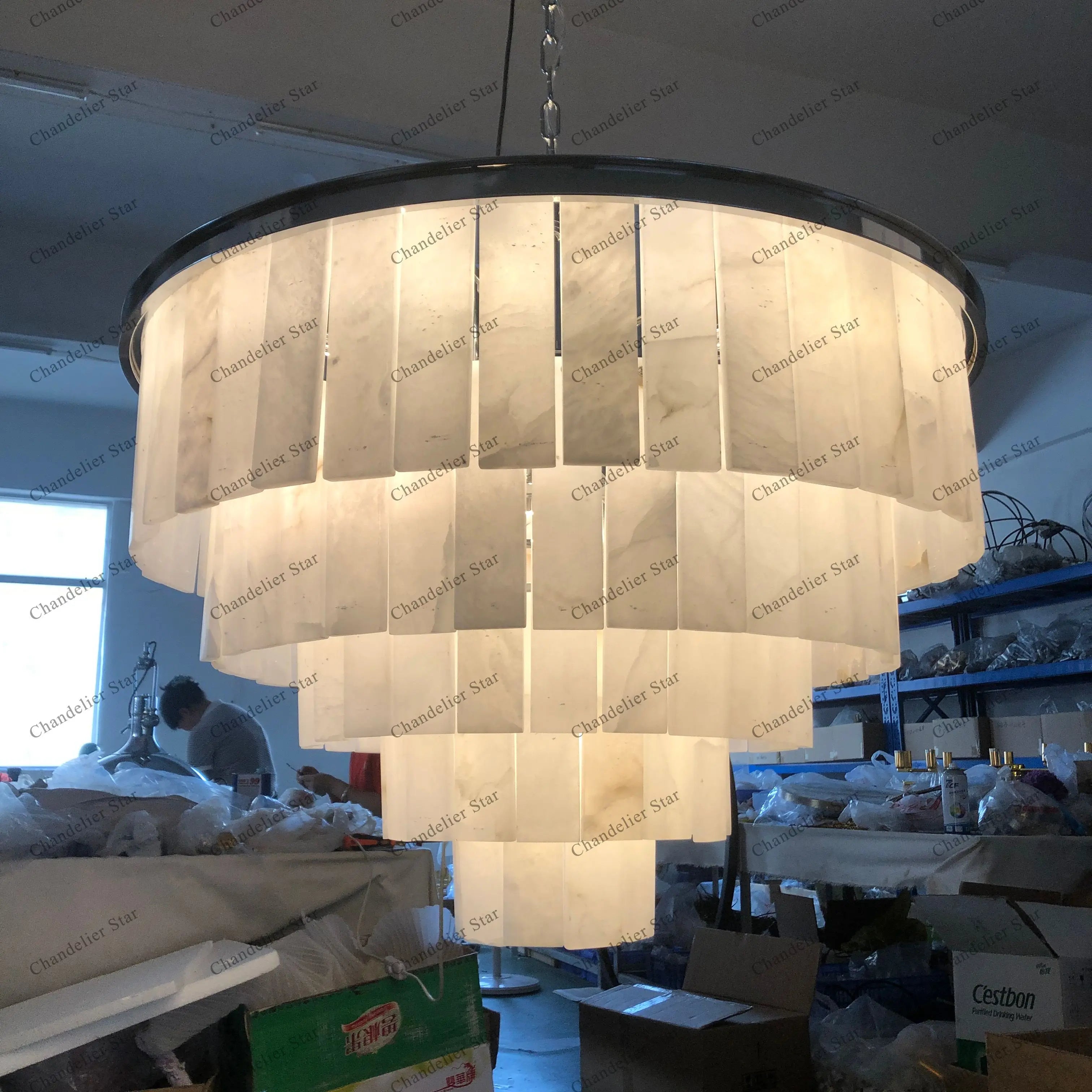 Afralia™ LED Round Glace Calcite Chandelier for Dining Room - Contemporary Crystal Hanging Lamp