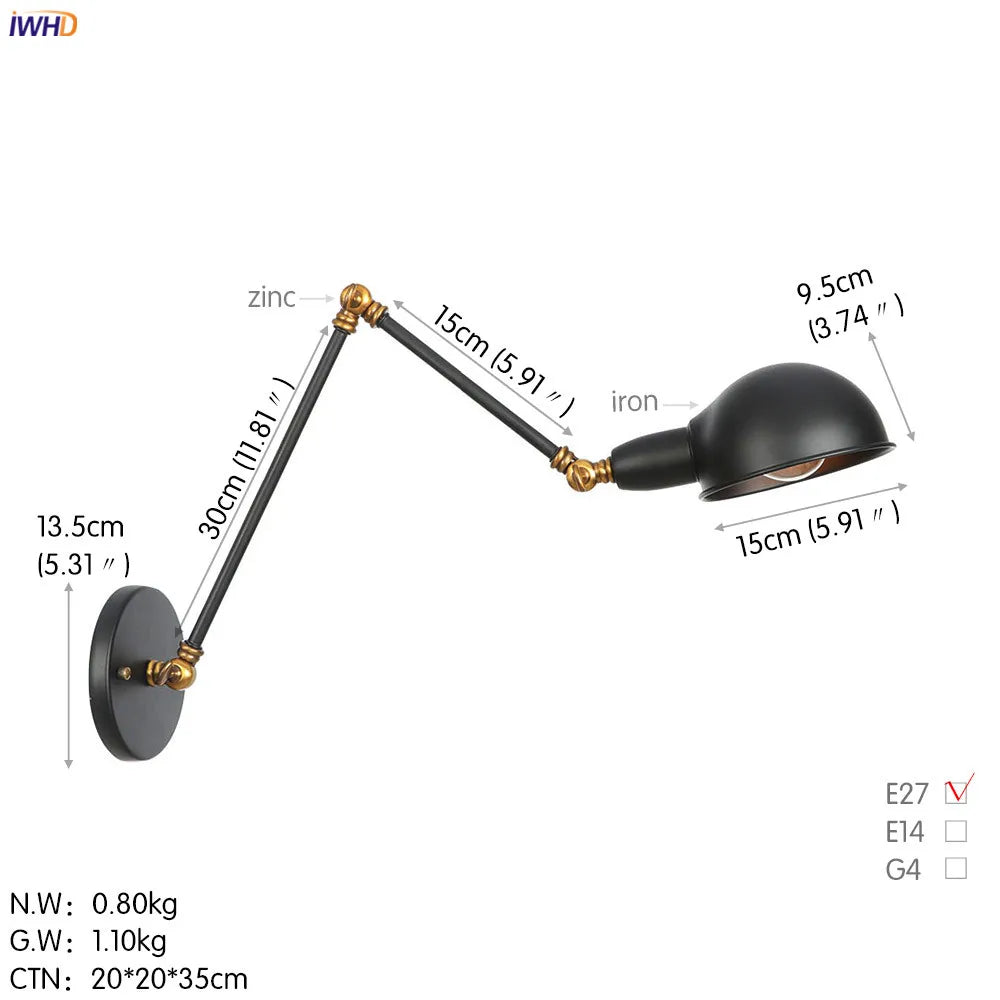 Afralia™ Loft Antique Edison Wall Sconce Swing Arm Wall Light - 3 Heads Black