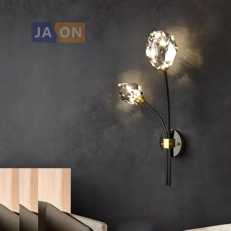 Afralia™ Crystal Stone Designer LED Wall Sconce for Bedroom and Corridor