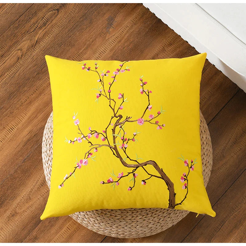Afralia™ Magnolia Floral Butterfly Embroidered Cushion Cover - Rustic Cozy Home Decor