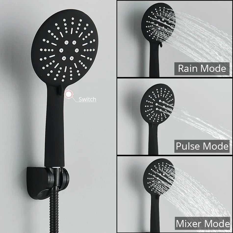 Afralia™ Black/Chrome Brass Thermostatic Shower Set with Wall Mount - Bathroom Accessories