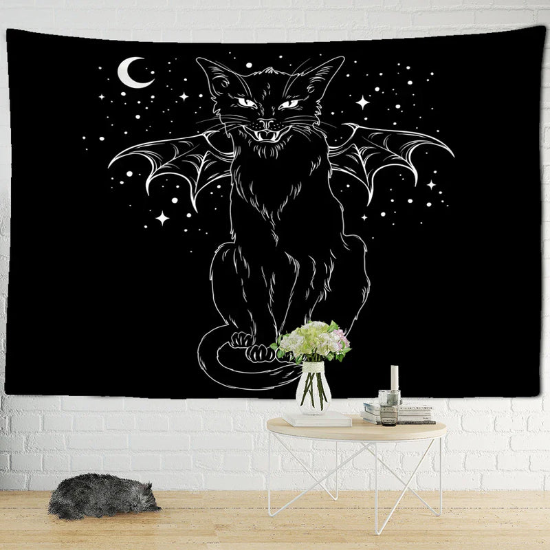 Afralia™ Black Cat Psychedelic Tapestry Wall Hanging for Home Decor