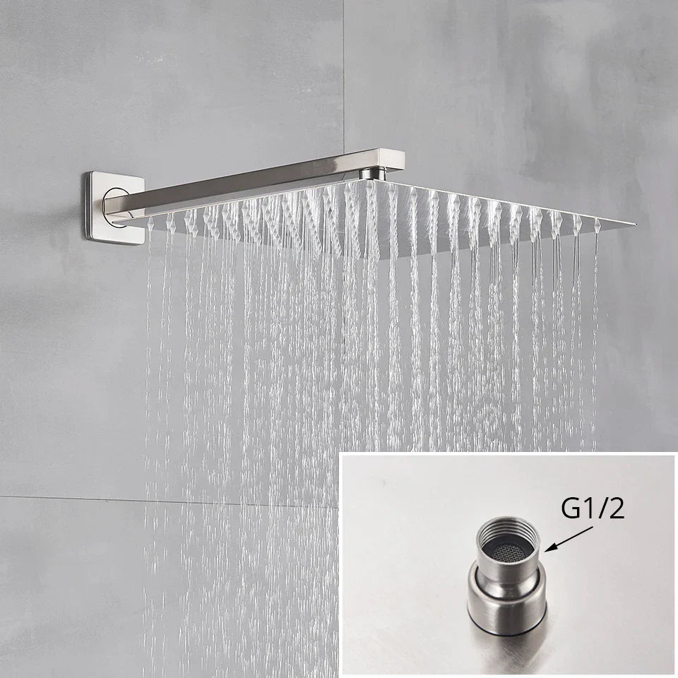 Afralia™ Brushed Nickel Shower System with Rain Shower Head for Wall Mounted Bathroom
