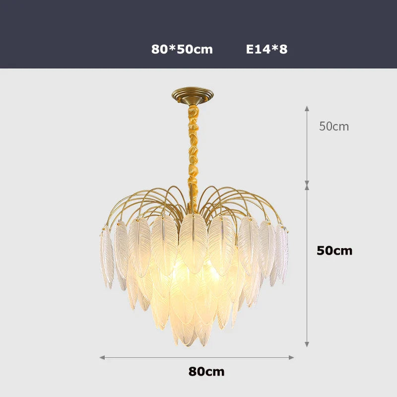 Afralia™ Art Deco White Glass Feather Chandelier with LED Lighting for Foyer & Bedroom
