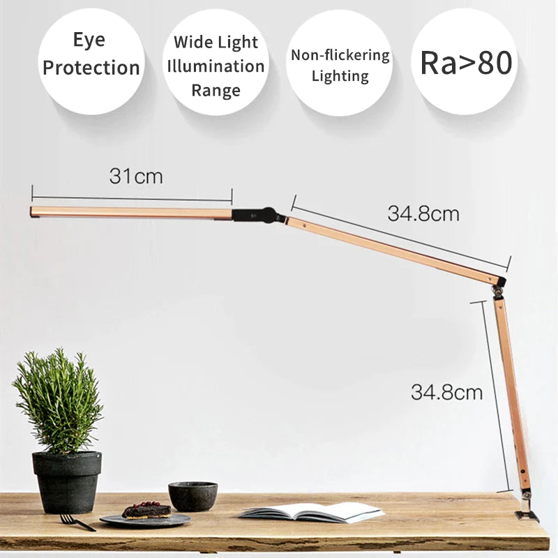 Afralia™ Swing Arm LED Desk Lamp with Clip, 8W Dimmable Eye-Care Table Light