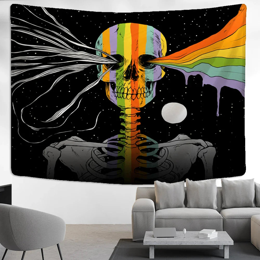 Nordic Skull Astronaut Tapestry Moon Star Wall Hanging Blanket Afralia™