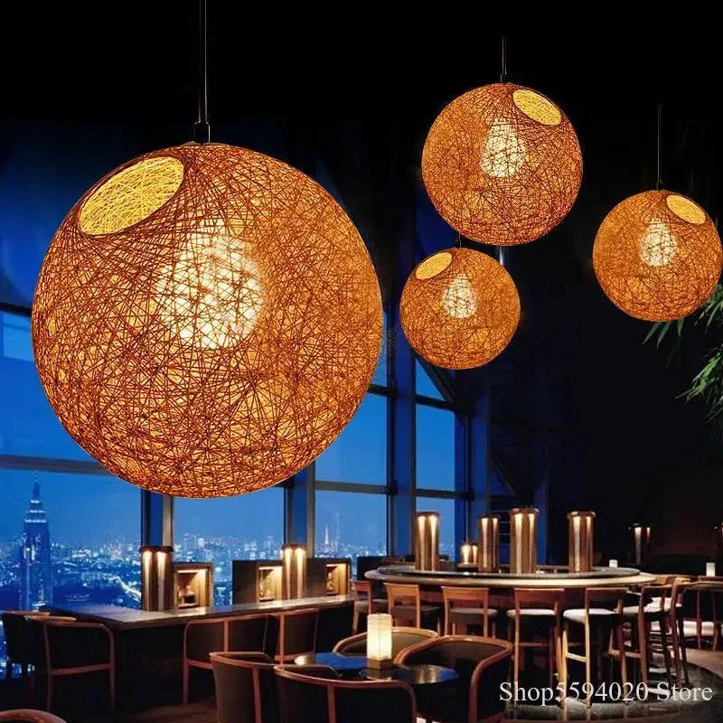 Afralia™ Simple Hemp Ball Chandelier Lights for Modern Living Room Decor