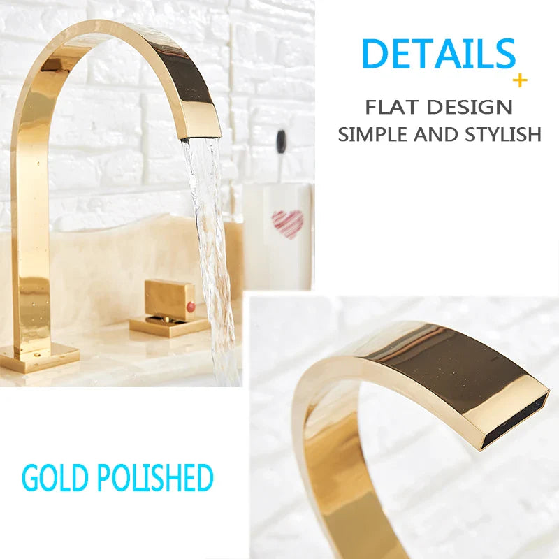 Afralia™ Golden Brass Dual Handle Basin Faucet Set - Deck Mounted Hot Cold Mixer