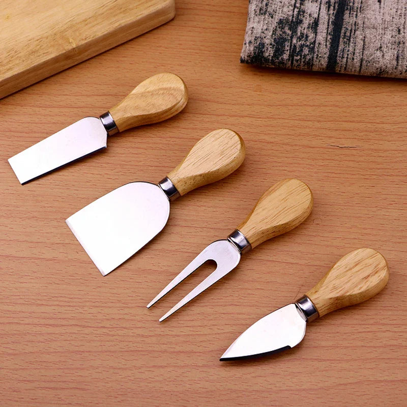 Afralia™ Stainless Steel Cheese Knives Set with Wood Handle - Cheese Cutting Tools